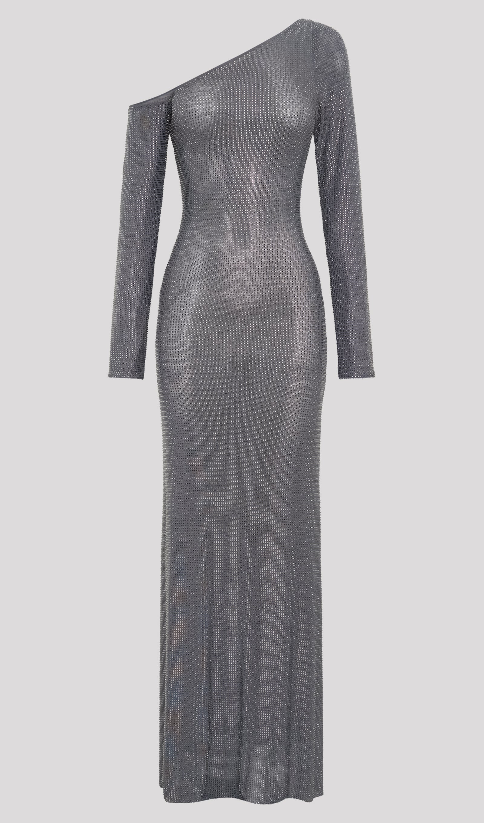Diamante Long Sleeve Maxi Dress In Gunmetal