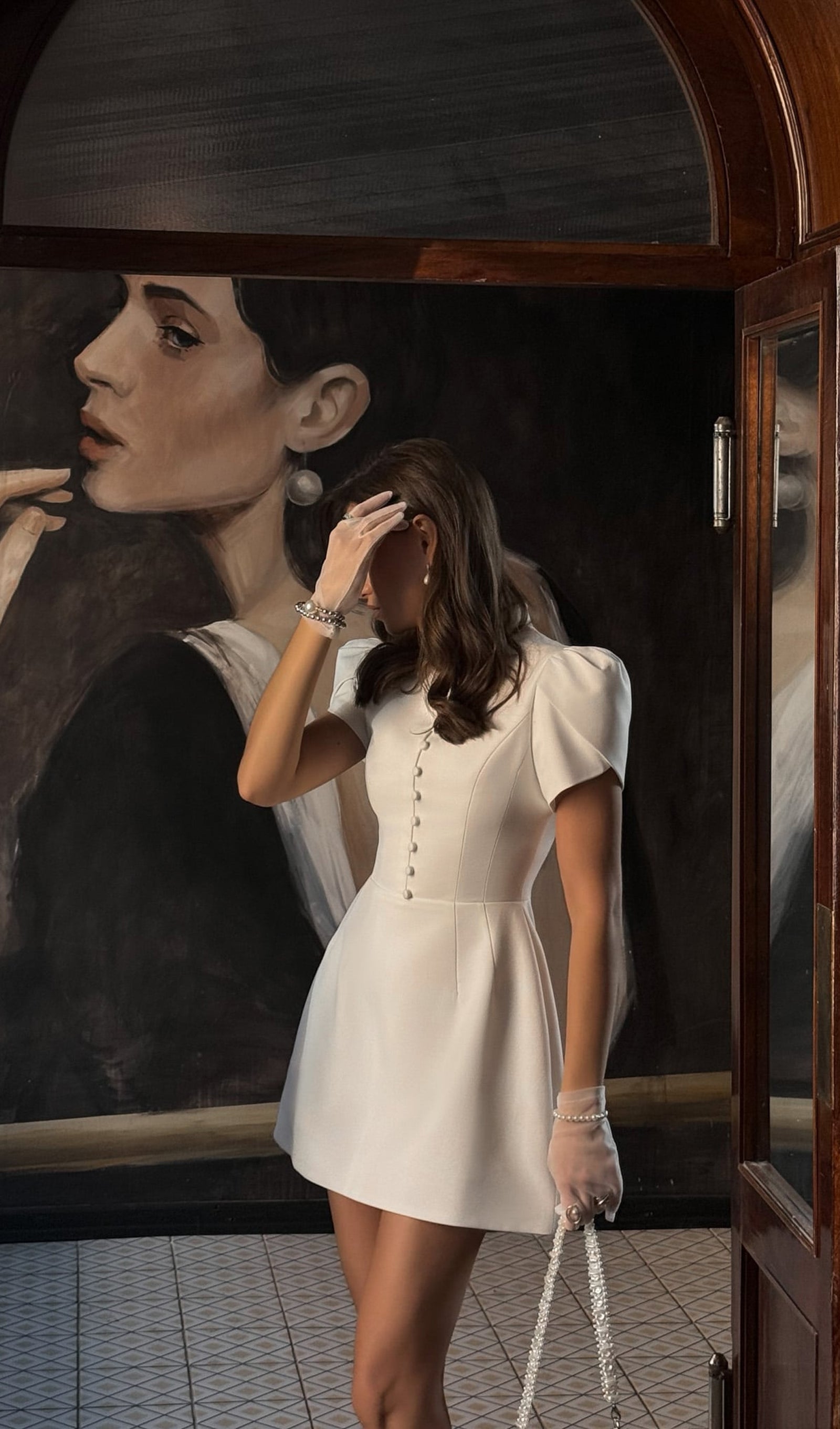 Mini Dress With High Collar In White