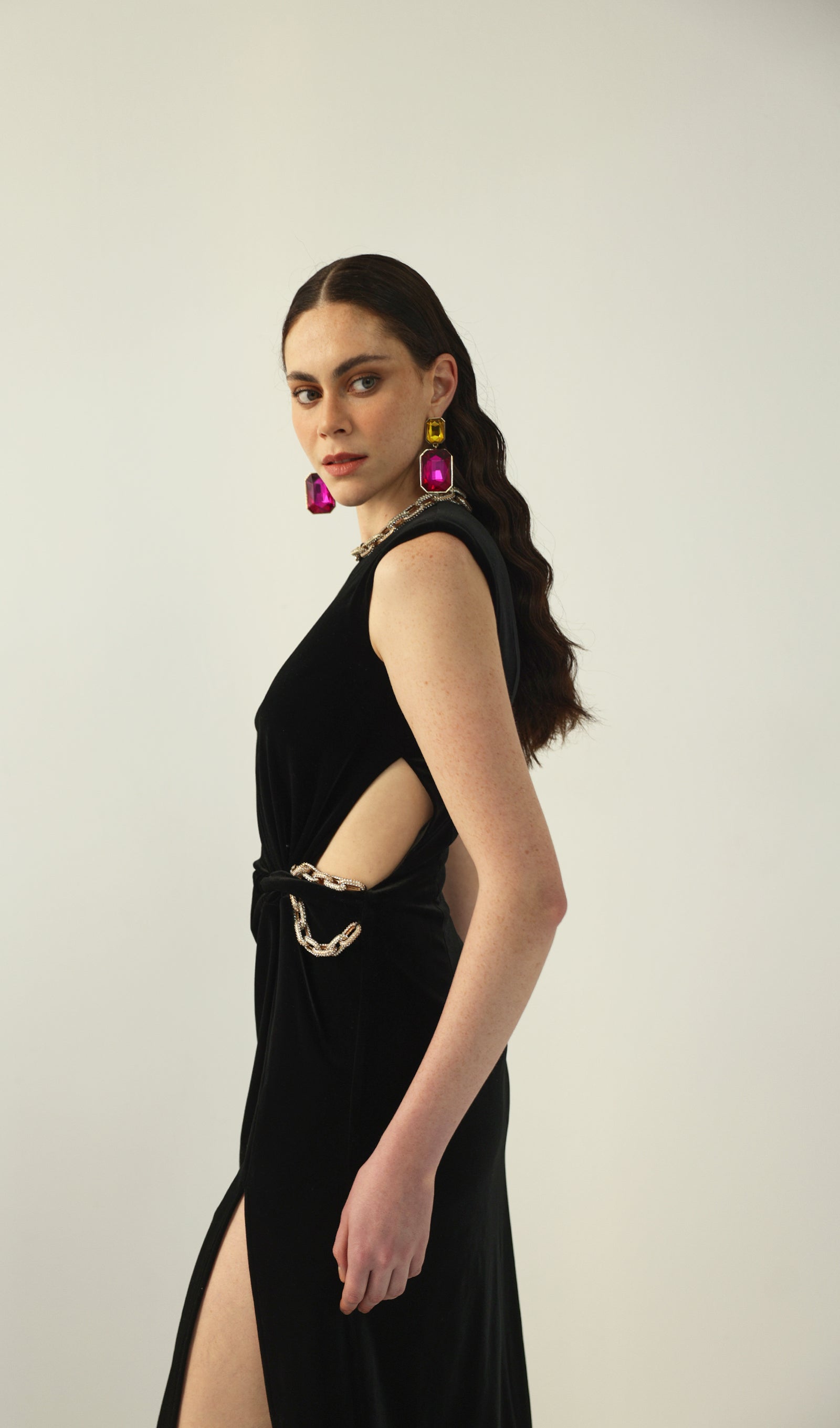 Embellished Velvet Split Maxi Dress