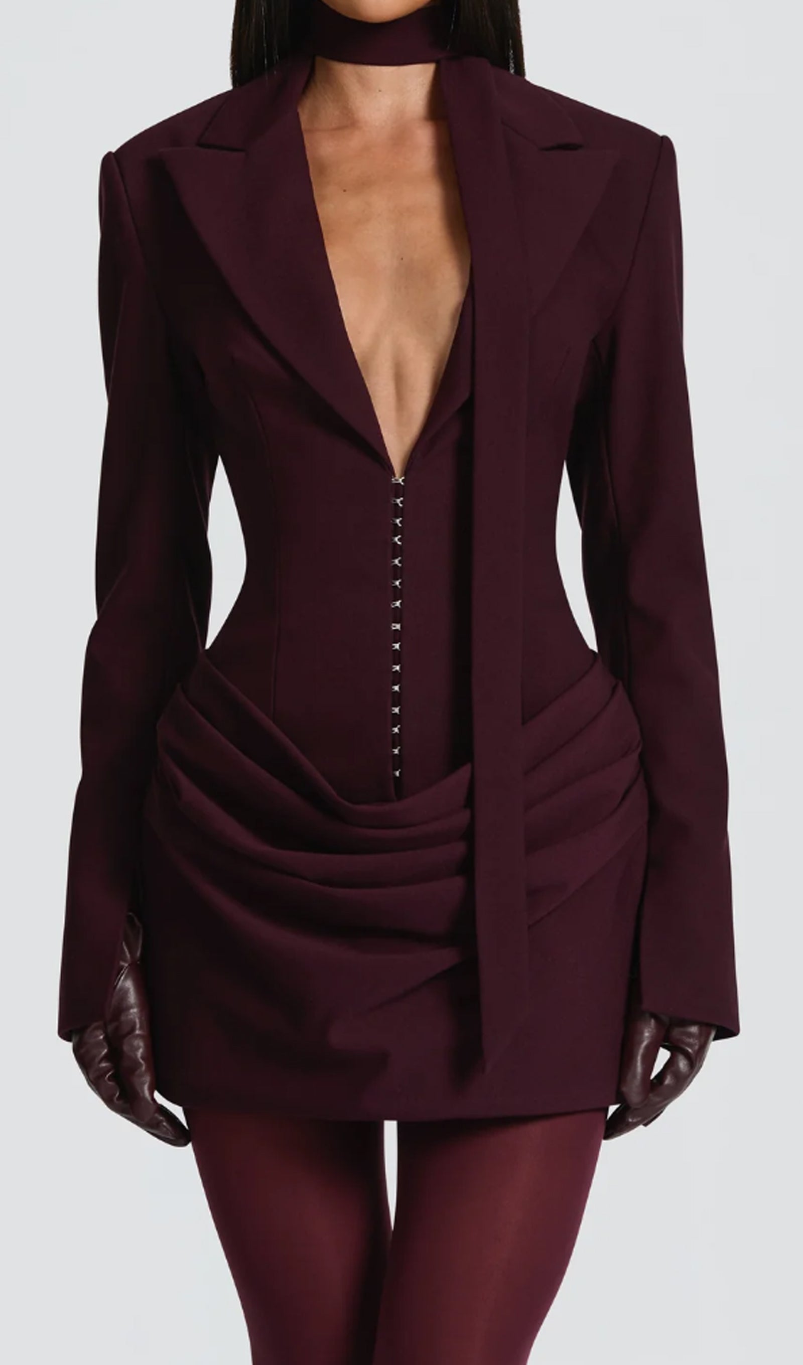Suiting Pleated Mini Dress In Claret