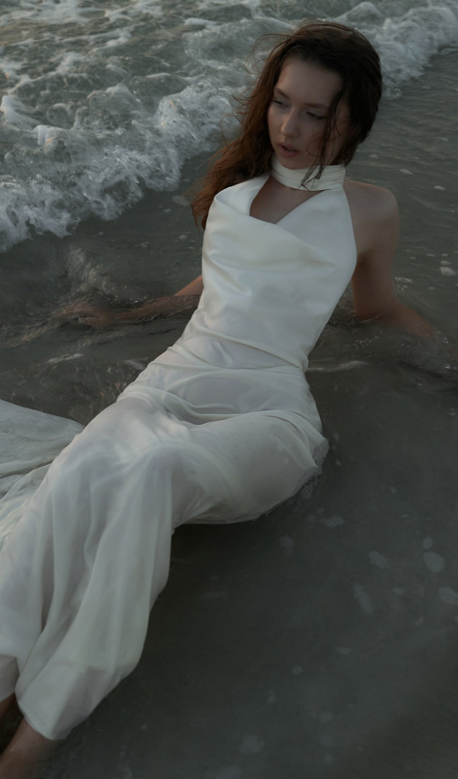 Satin Pearl Decor Maxi Dress In White