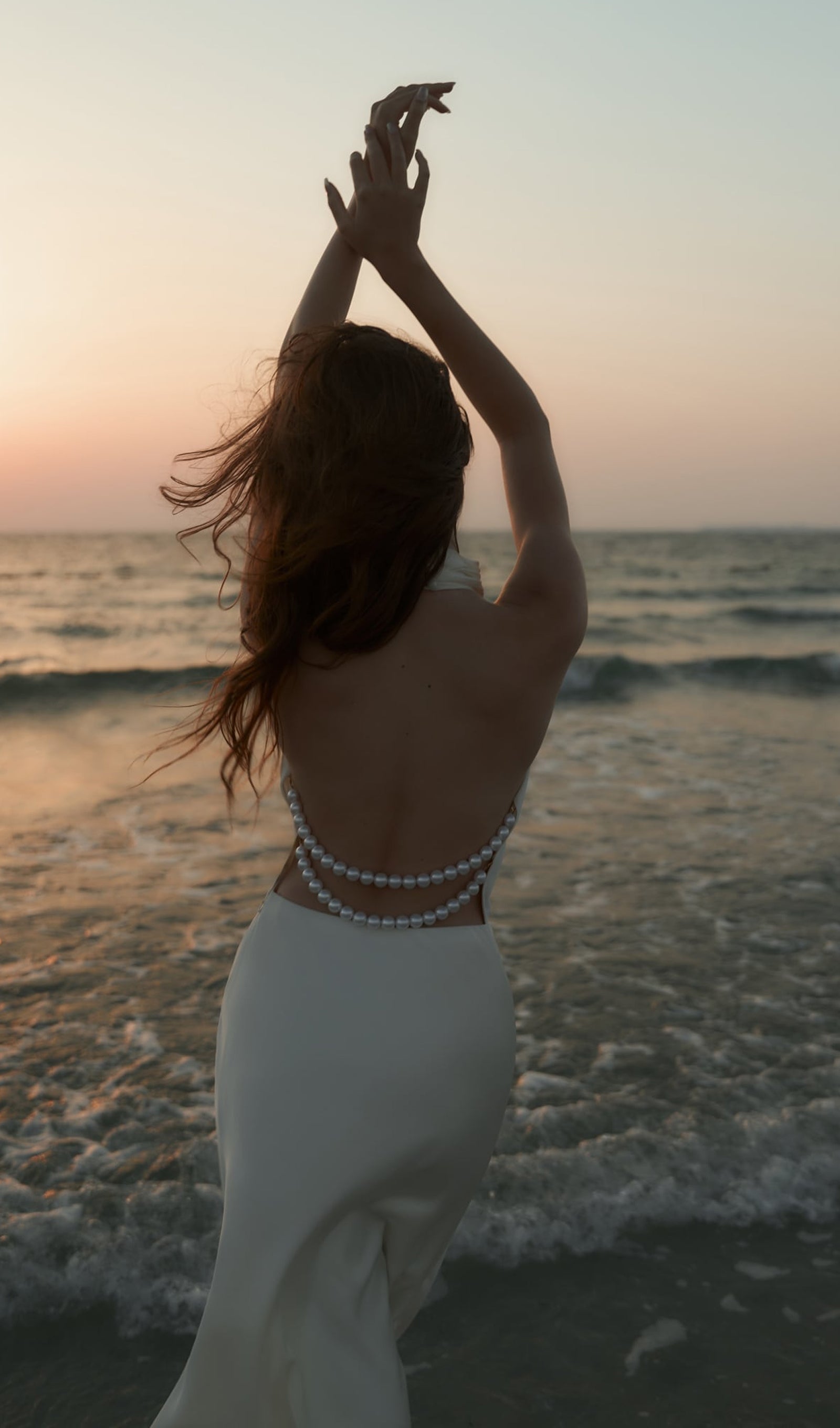 Satin Pearl Decor Maxi Dress In White