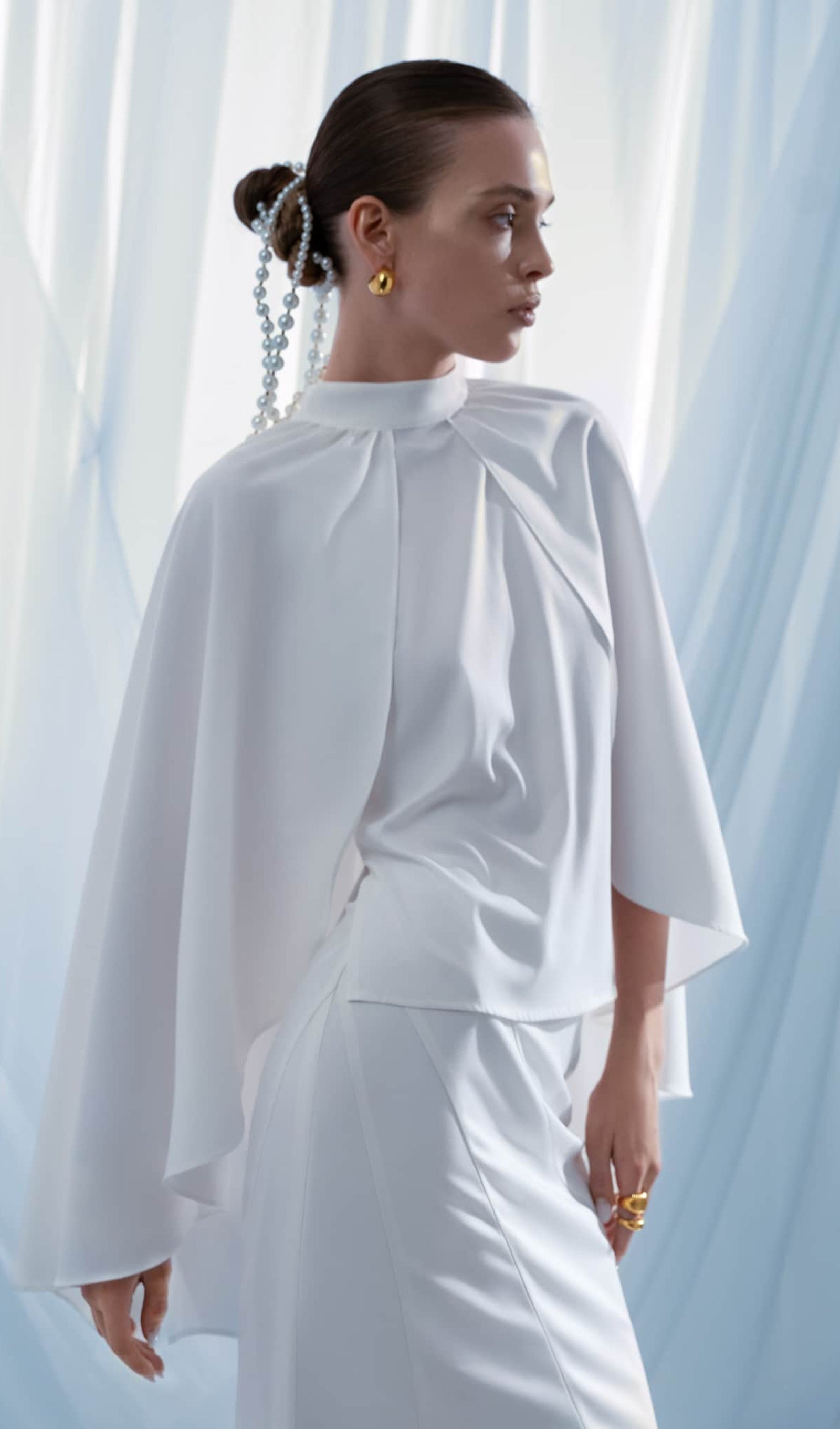 Blouse With Tonal Cape And Flared Maxi Skirt Sets