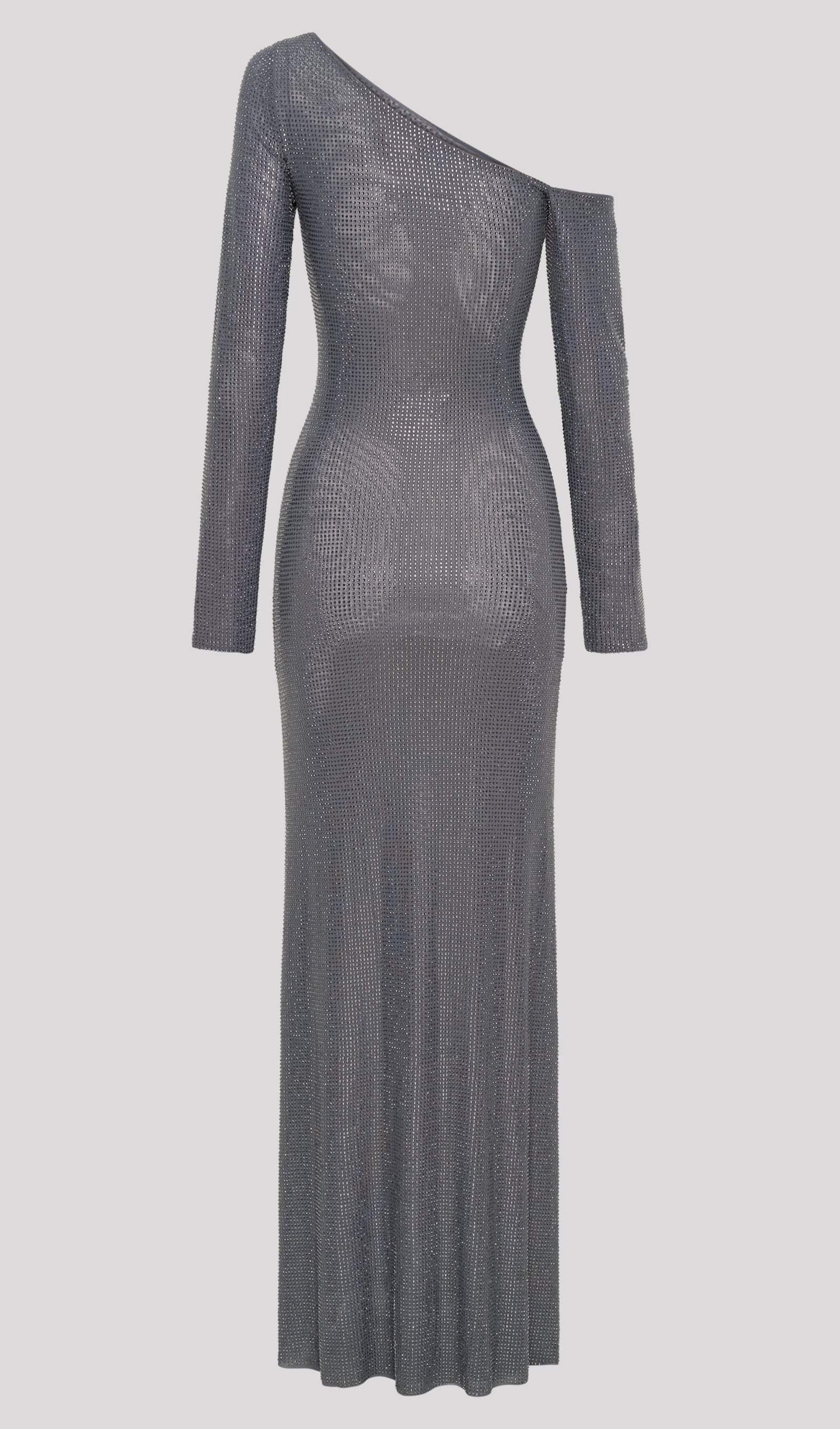 Diamante Long Sleeve Maxi Dress In Gunmetal