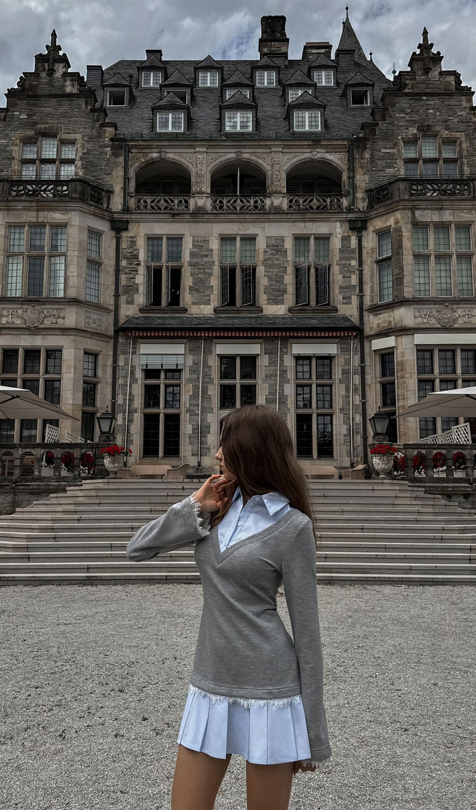 Shirt With Imitation Lace Decor Mini Dress