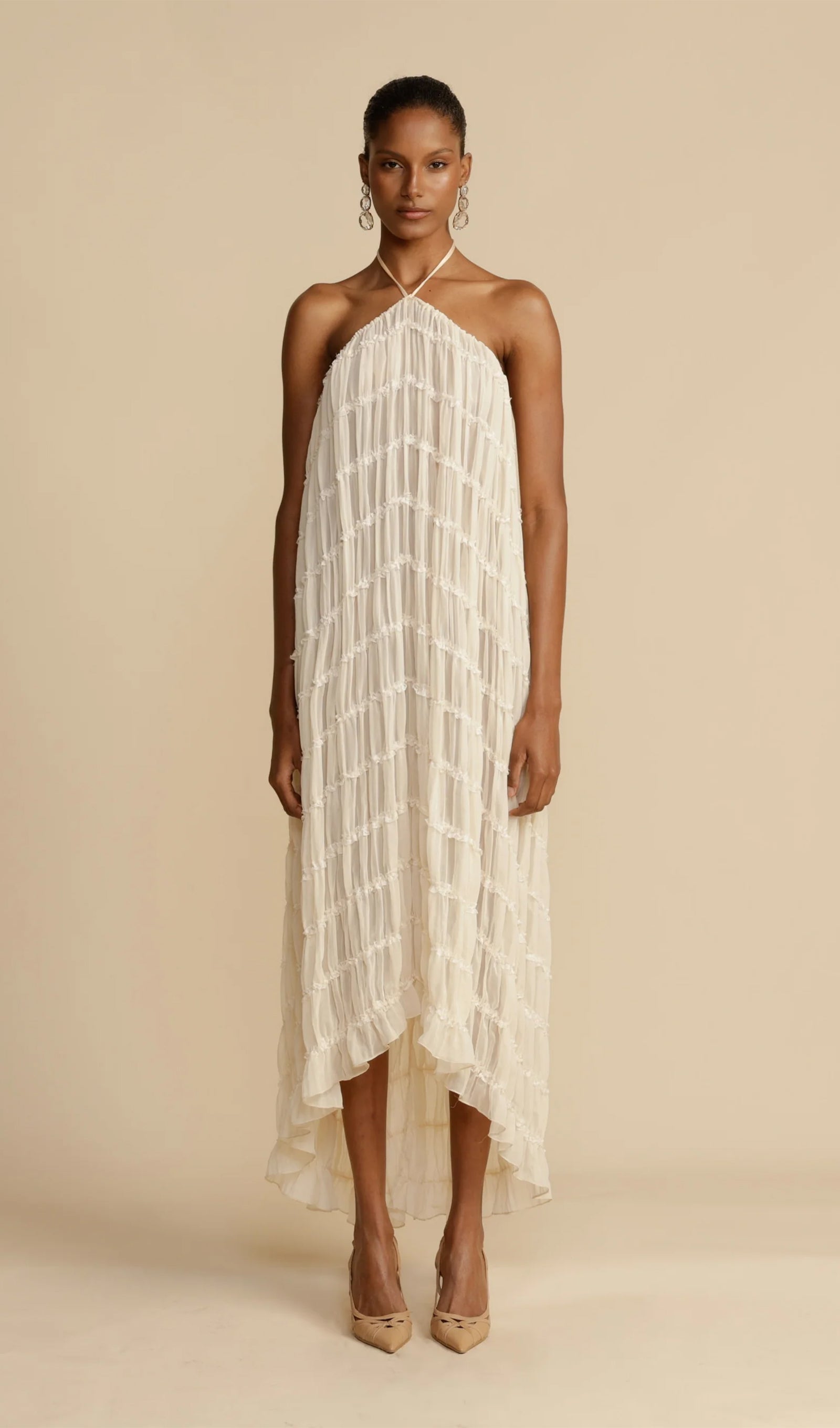 Halter Top & Ruched Detail Maxi Skirt Sets