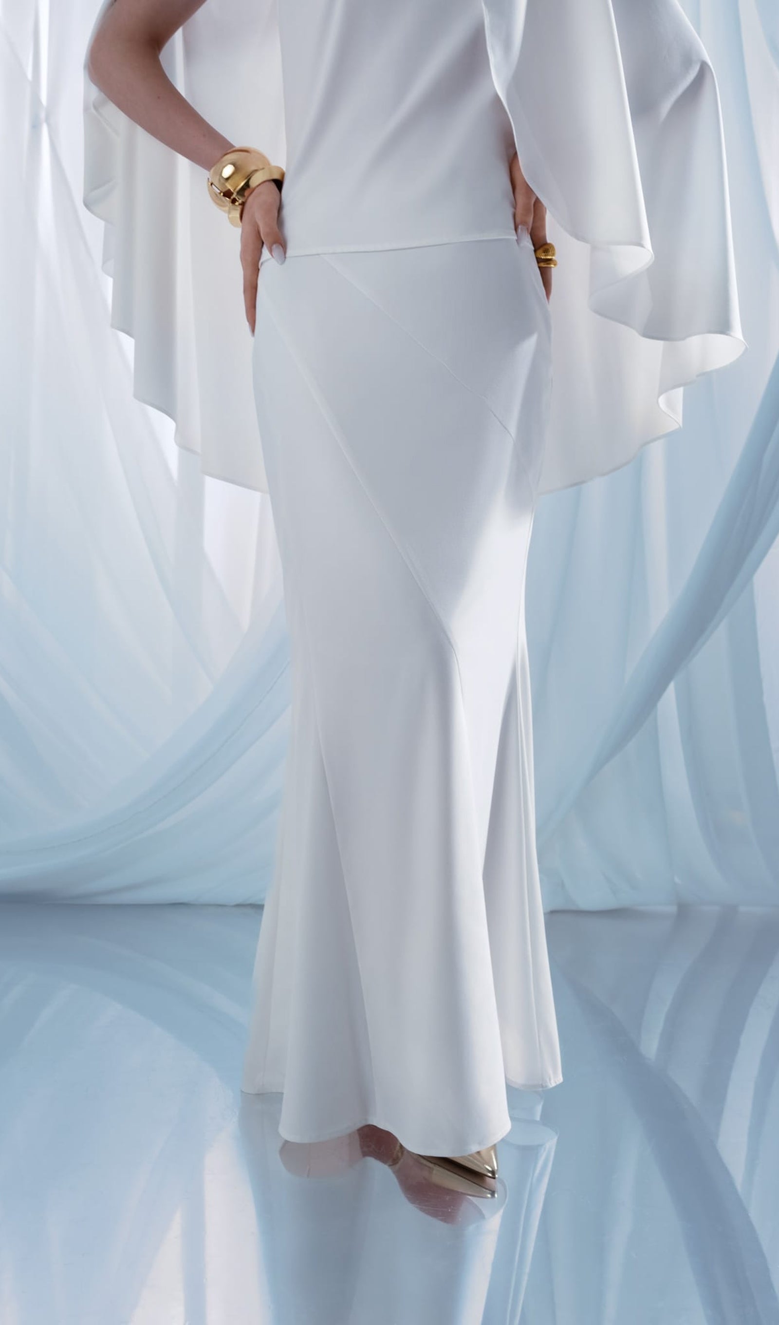 Blouse With Tonal Cape And Flared Maxi Skirt Sets