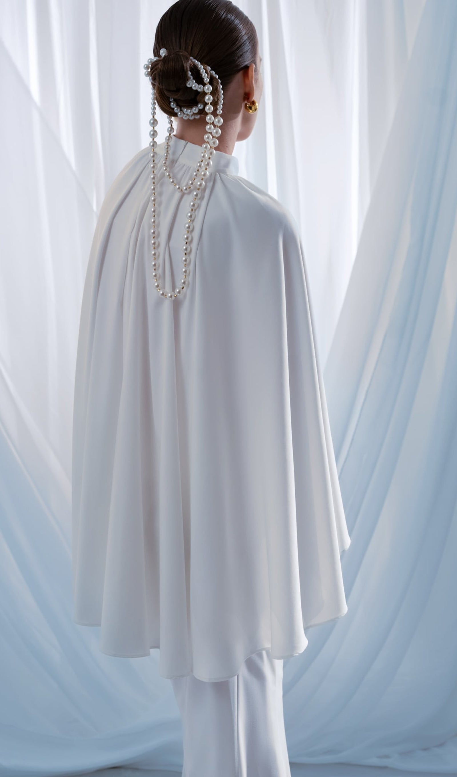 Blouse With Tonal Cape And Flared Maxi Skirt Sets