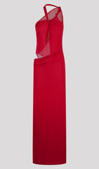 Knotted Mesh Maxi Dress In Red