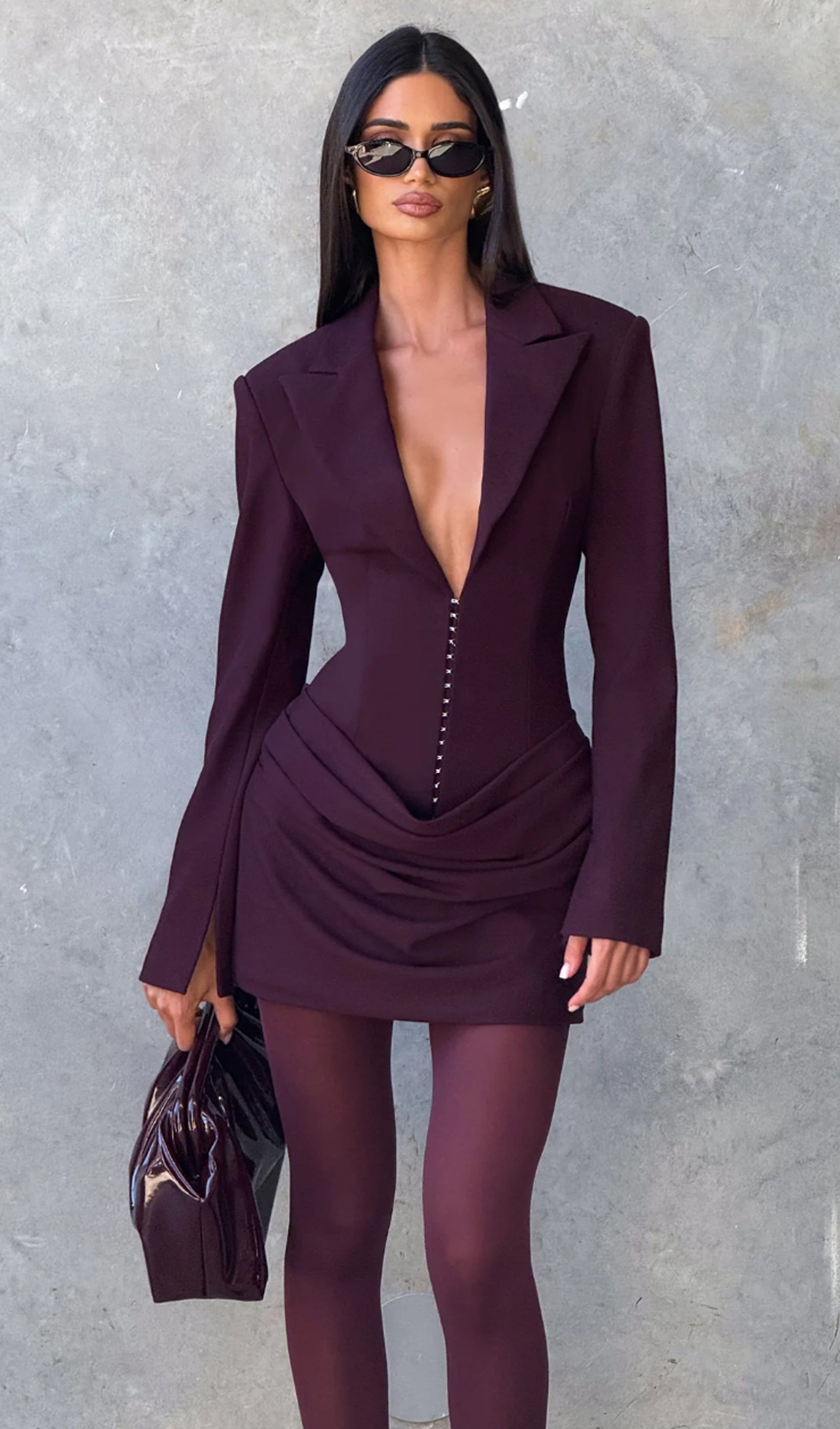 Suiting Pleated Mini Dress In Claret