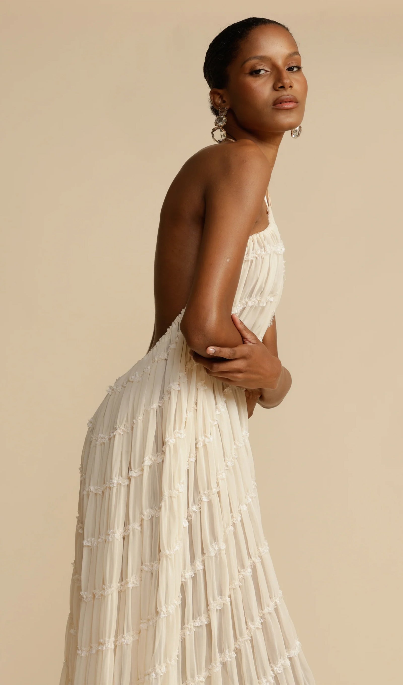 Halter Top & Ruched Detail Maxi Skirt Sets