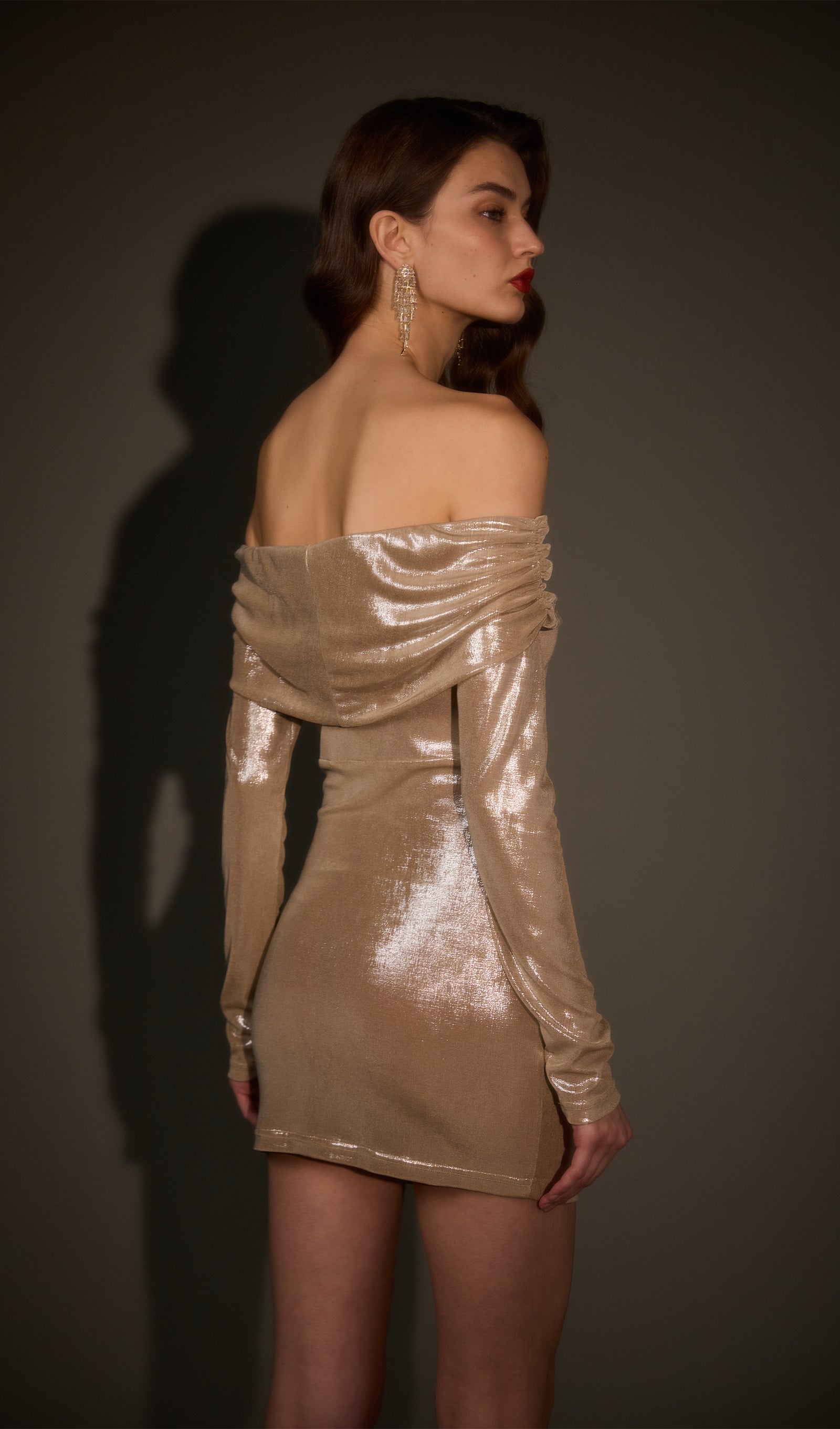 Solid Off Shoulder Long Sleeve Mini Dress