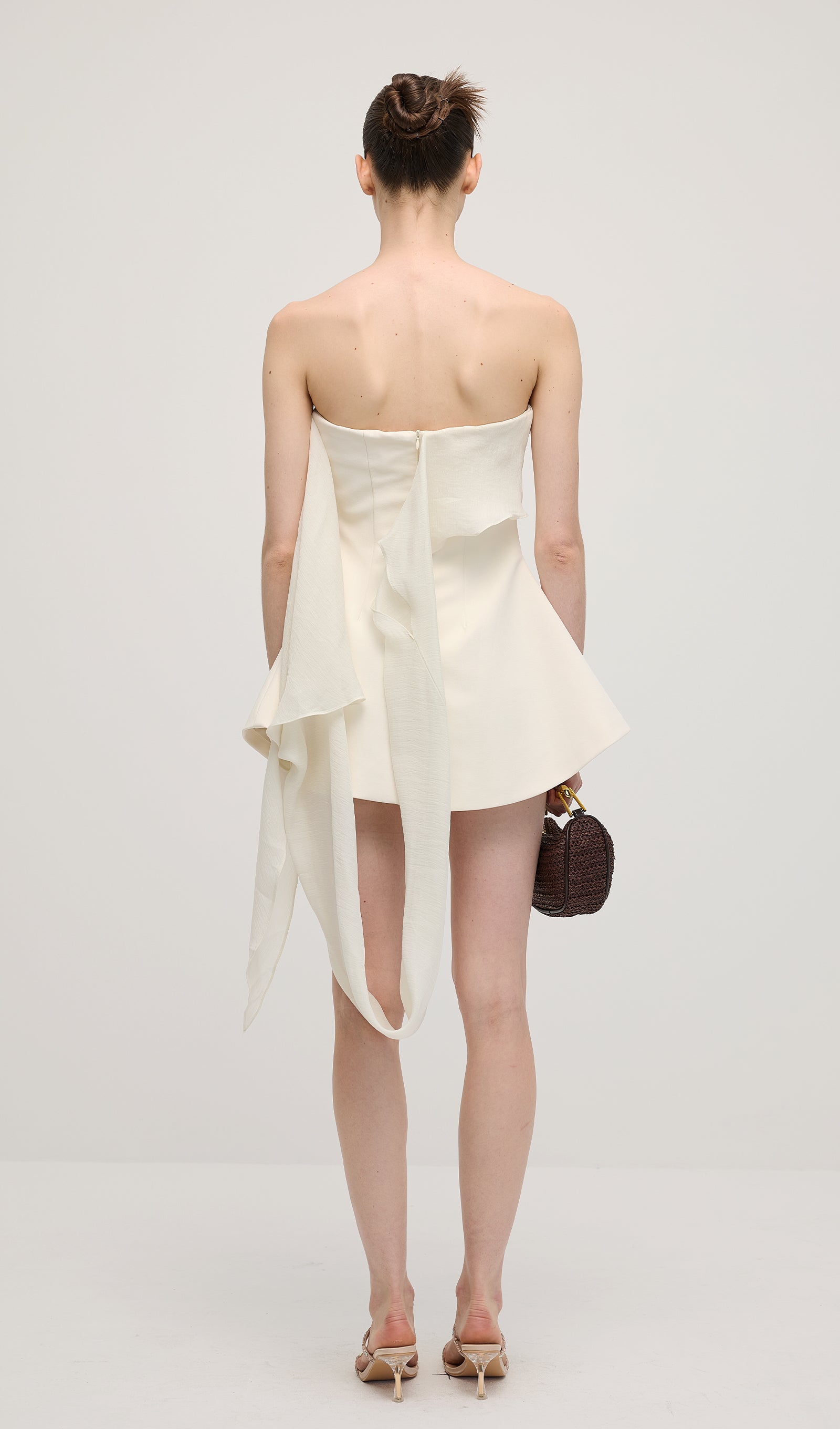 Off Shoulder Ribbon Mini Dress In White