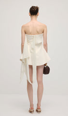 Off Shoulder Ribbon Mini Dress In White