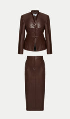Faux Leather Jacket & Midi Skirt Set