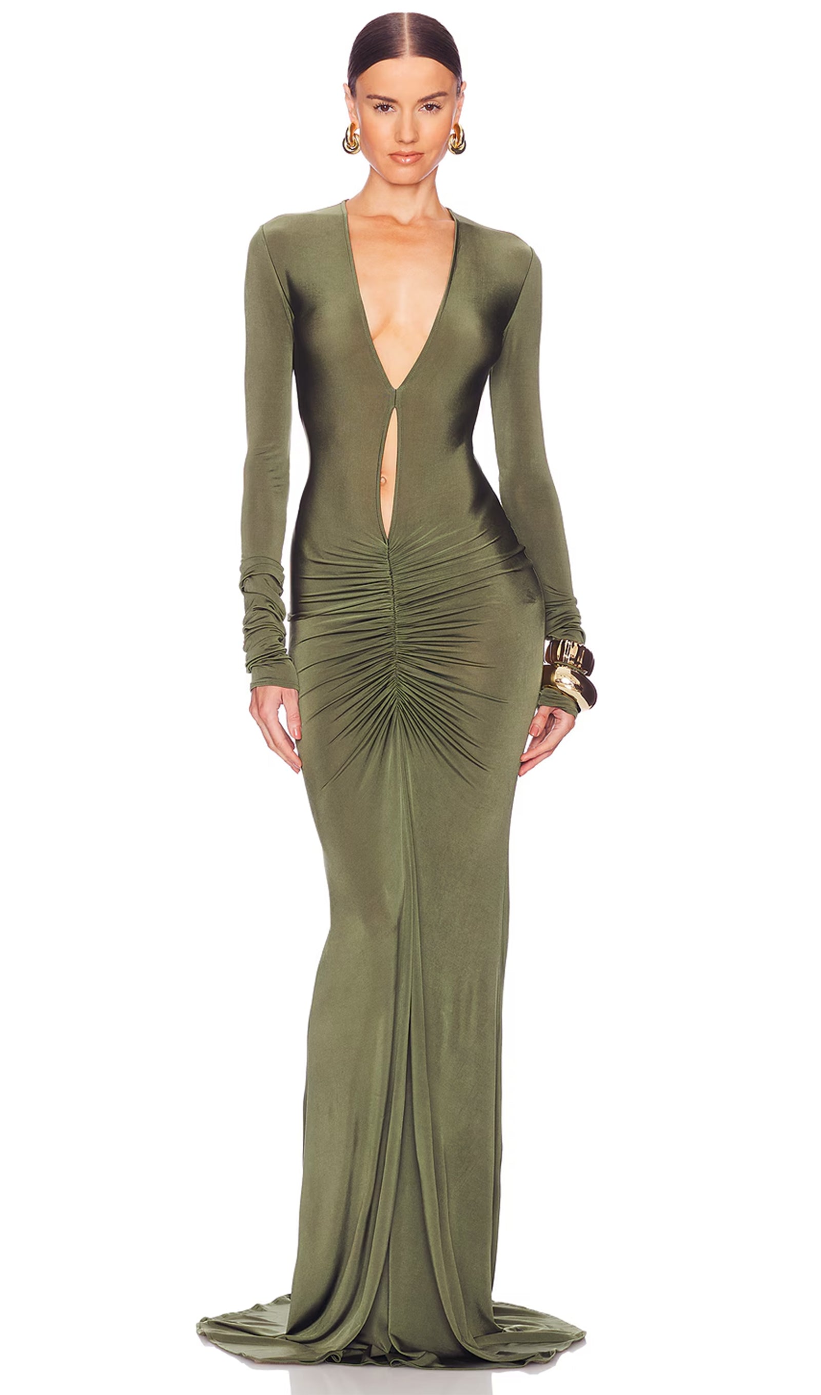 V Neck Ruched Maxi Dress