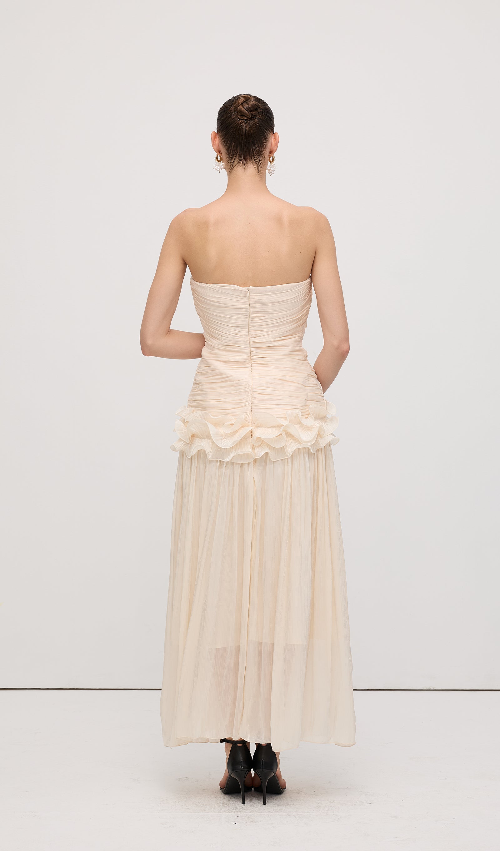 Slim Strapless Ruffle Maxi Dress