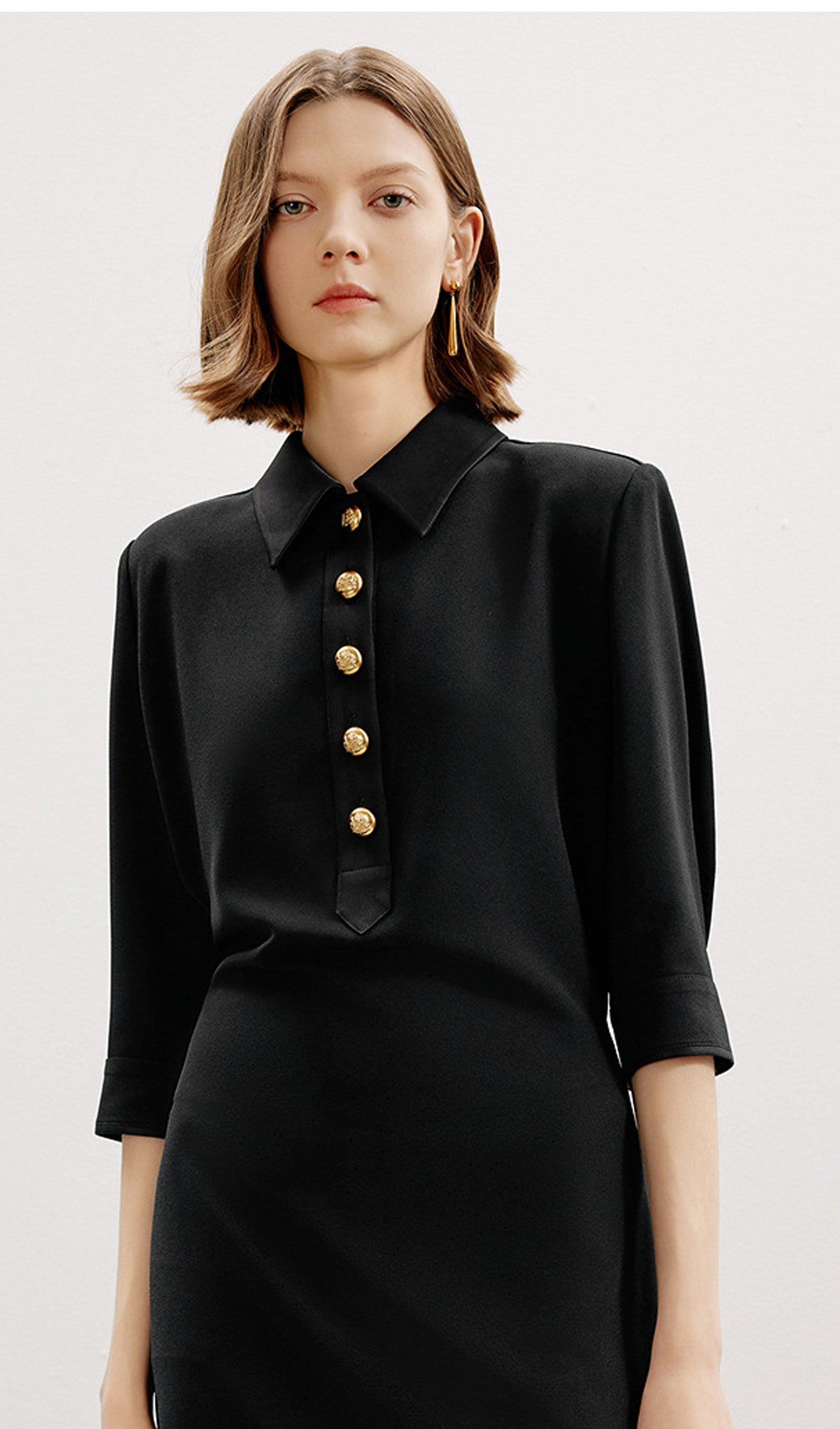 Single-Breasted Fitted Midi Shirt Dress