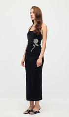Halter Velvet Embellished Midi Dress