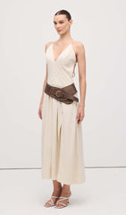 Slit Sleeveless Midi Dress With Belt