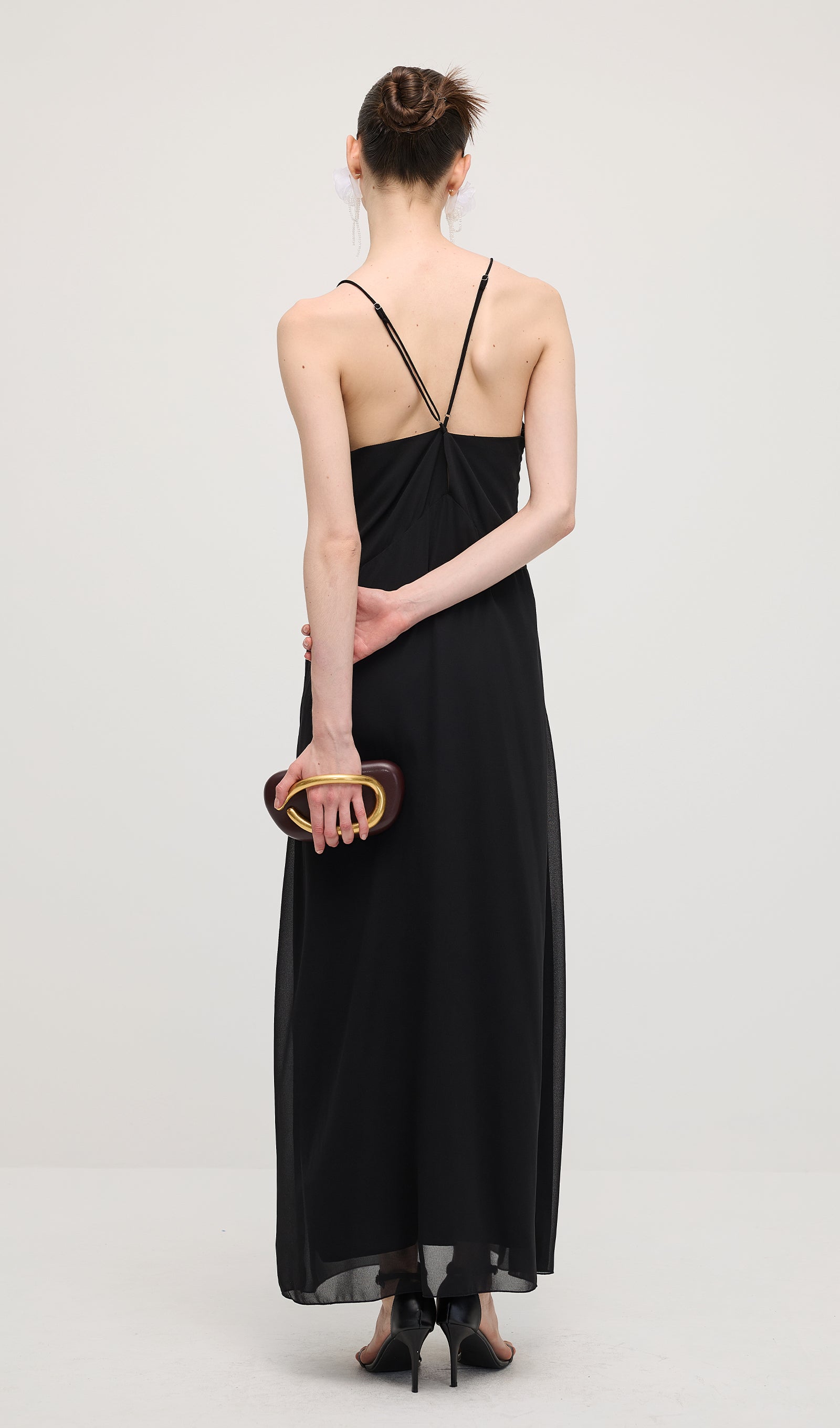 V Neck Halter Maxi Dress In Black