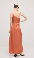 One Shoulder Draping Feature Midi Dress In Rose Brown