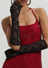 Long Lace Gloves In Black