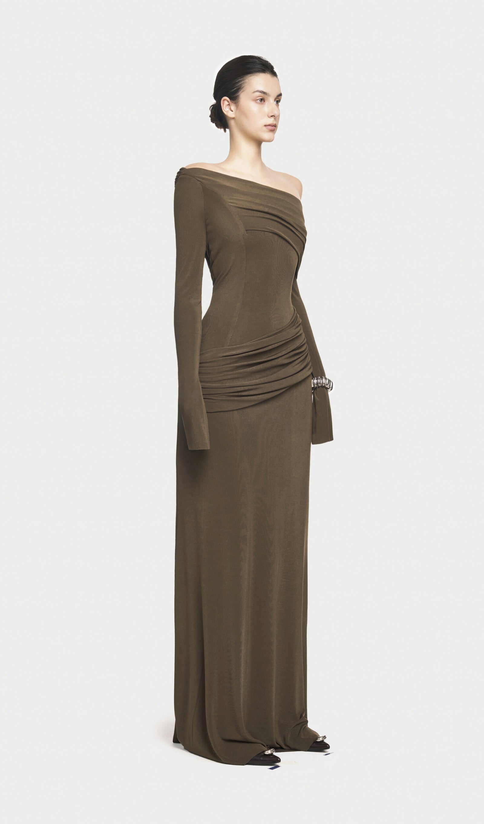 Single Jersey Knit  Draped Maxi Dress