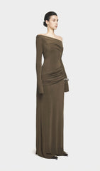 Single Jersey Knit  Draped Maxi Dress