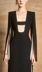 Slit Square Shoulder Midi Dress