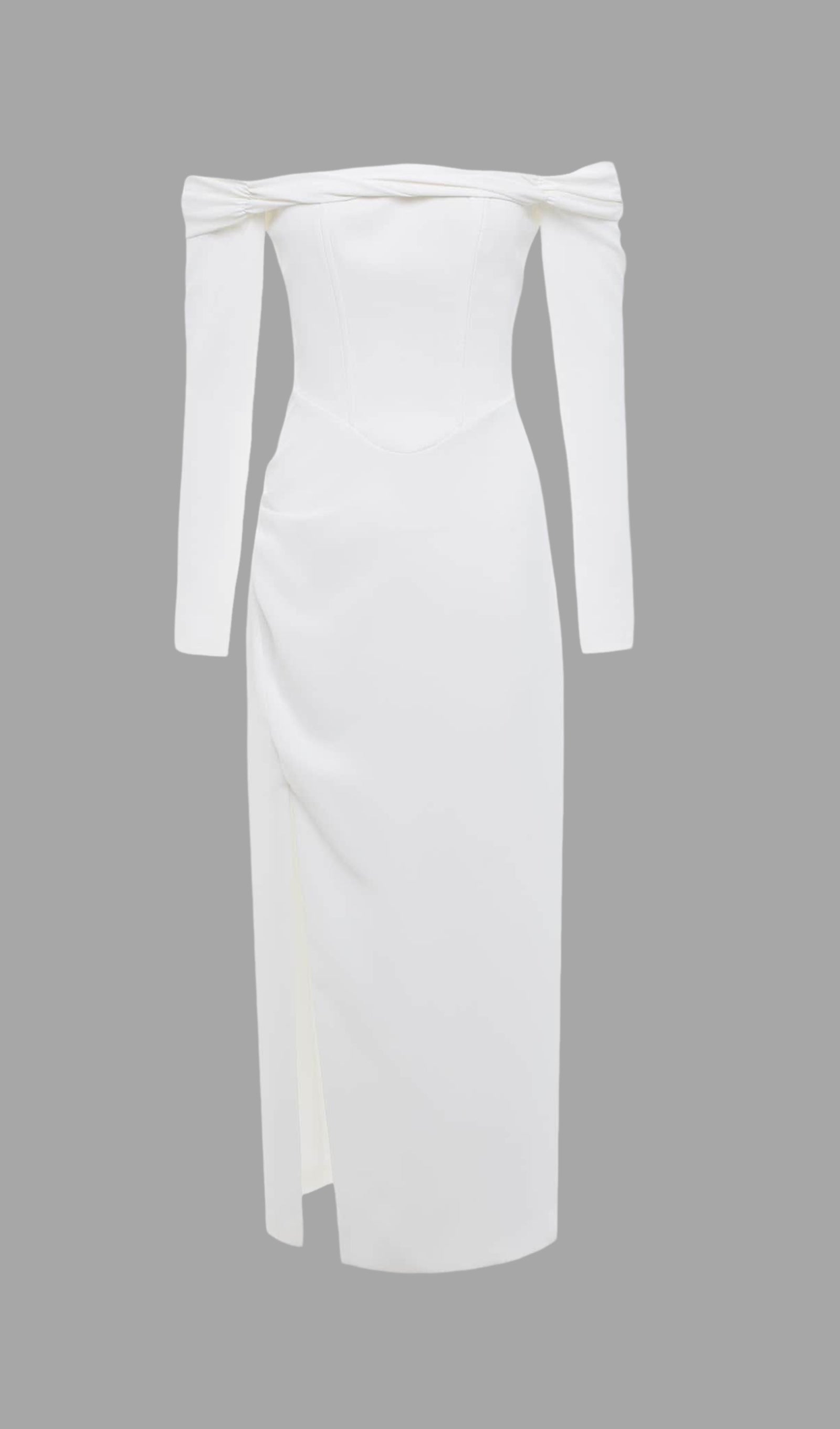 Solid Open Shoulders And Slit Midi Dress