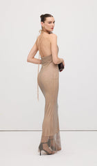 Solid Embellished Halterneck Maxi Dress