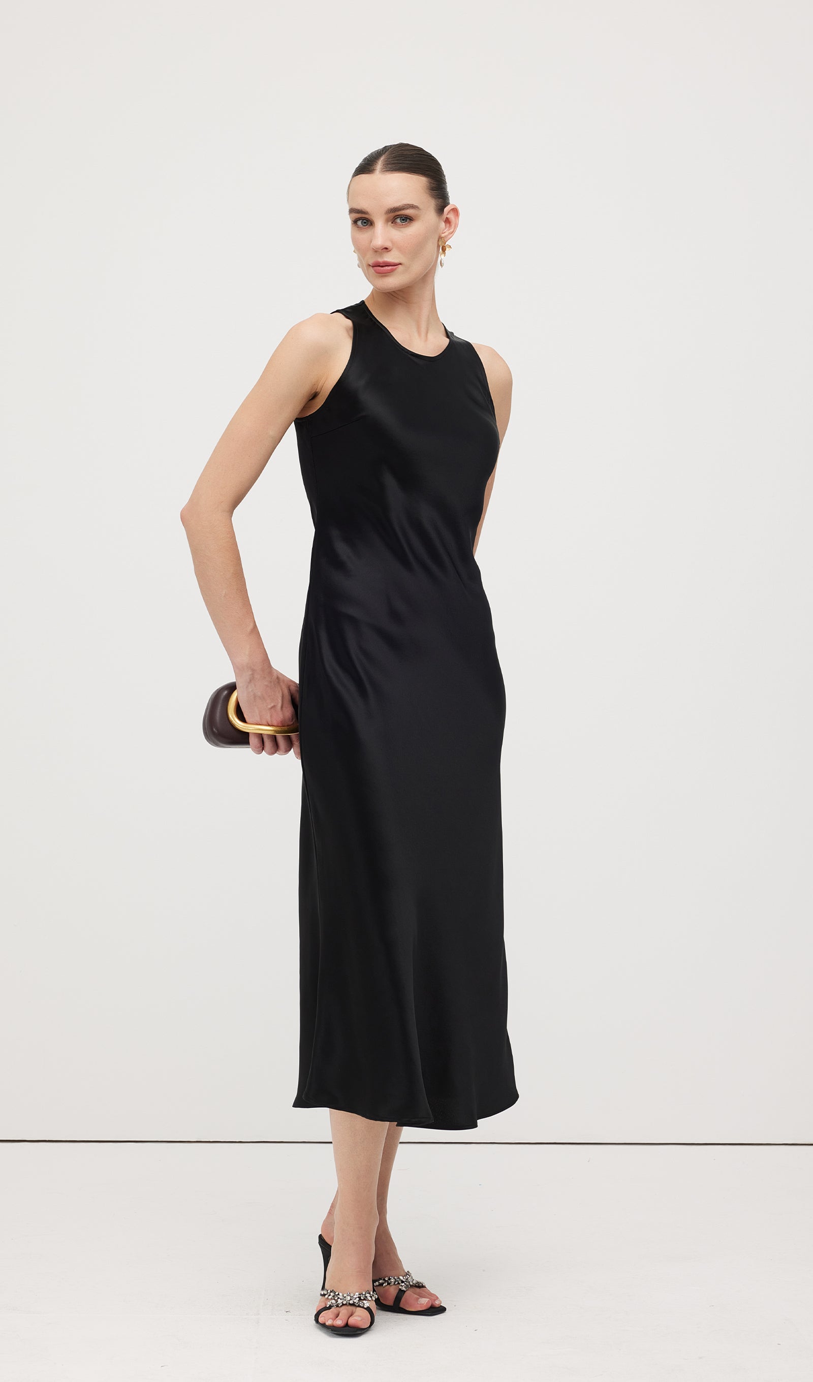 Satin Woven Column Midi Dress