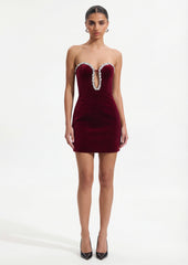Velvet Sweetheart Neckline Mini Dress In Claret