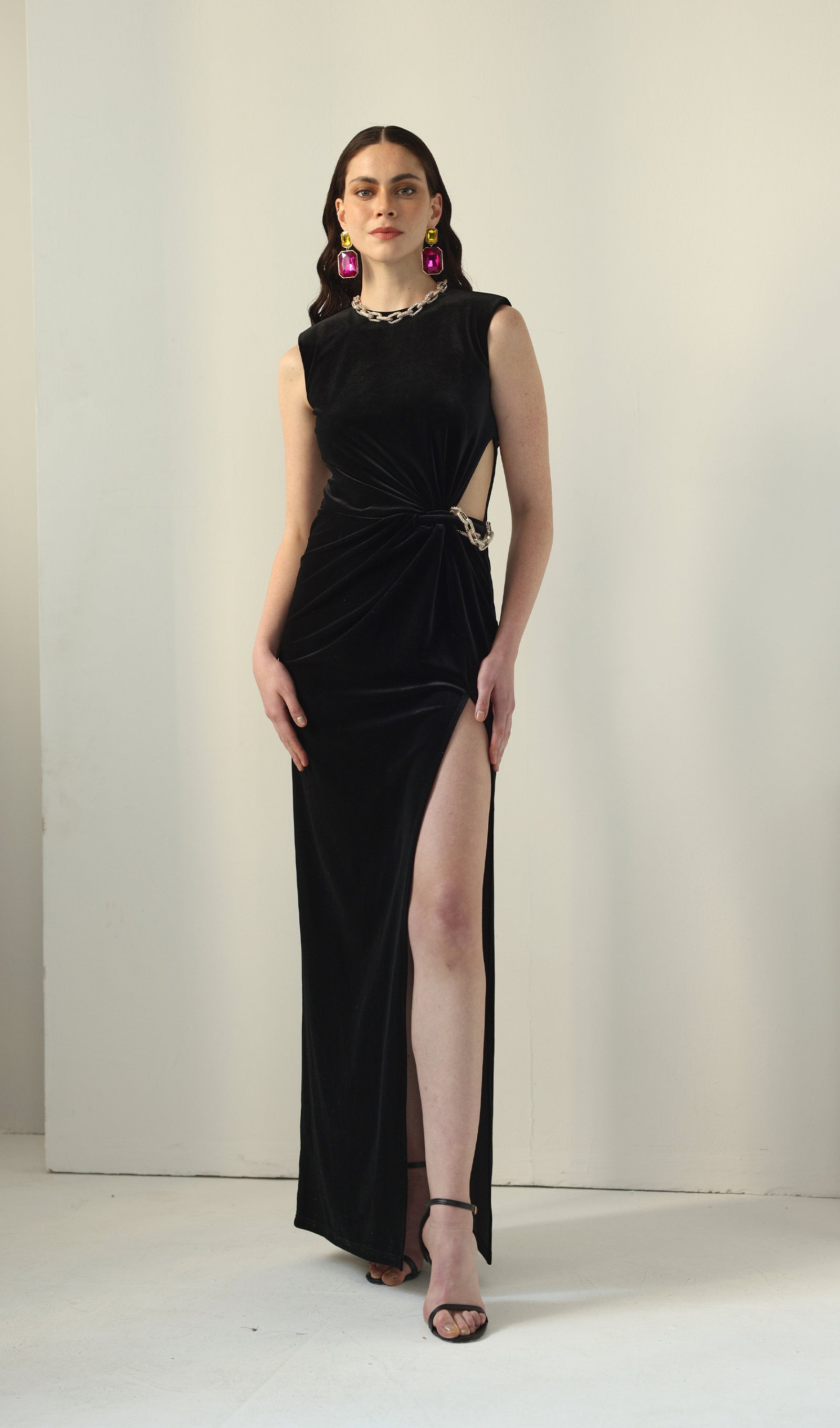 Embellished Velvet Split Maxi Dress