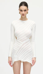 Hollow Out  Mini Dress In White