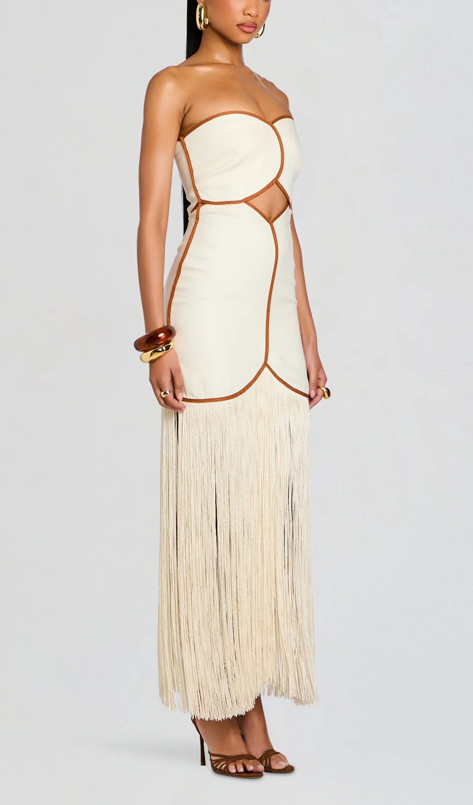 Off Shoulder Hollow Out Tassel Maxi Dress