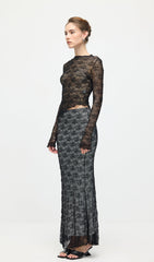 Sheer Lace Top & Maxi Skirt Sets In Black