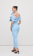 Shawl Strapless Collar Satin Maxi Dress