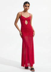 Slinky And Mesh Maxi Dress In Red