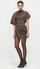Metallic Ruched Asymmetrical Mini Dress