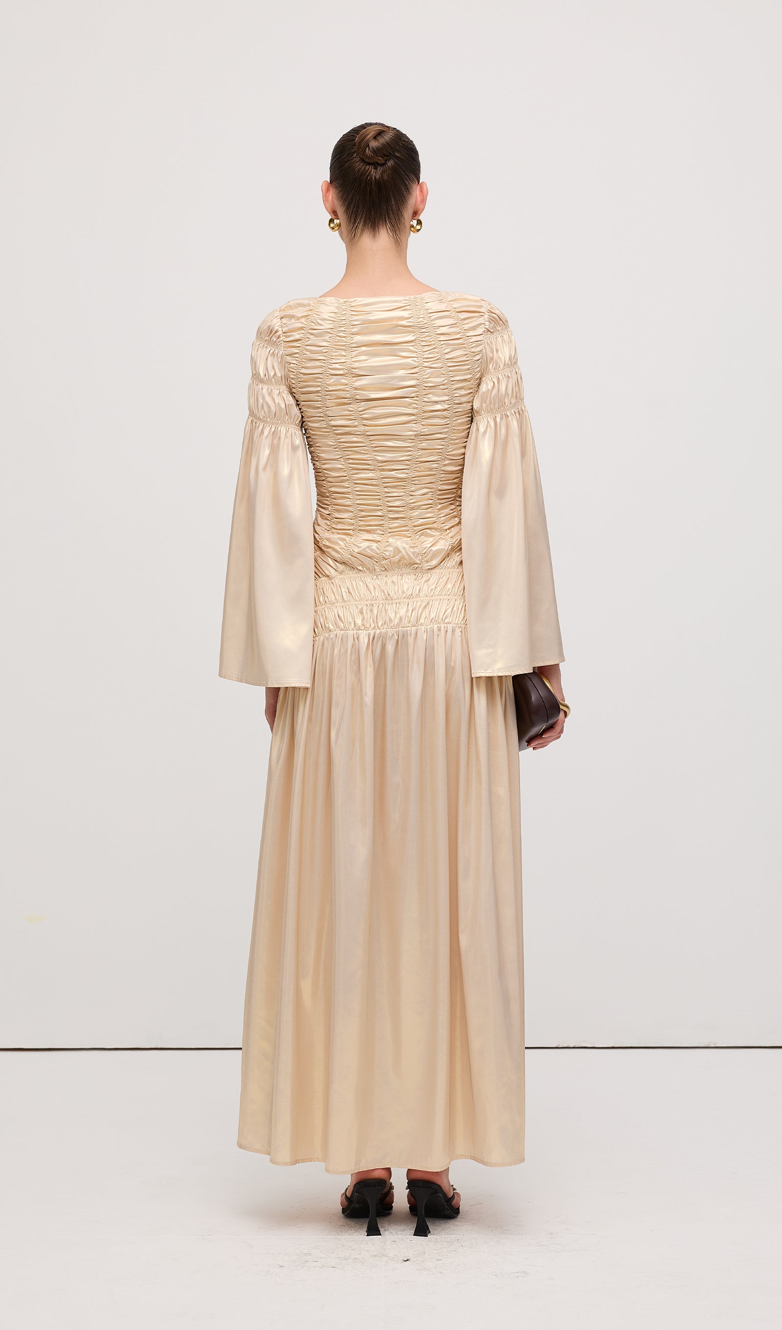 Metallic Elasticated Gathers Maxi Dress