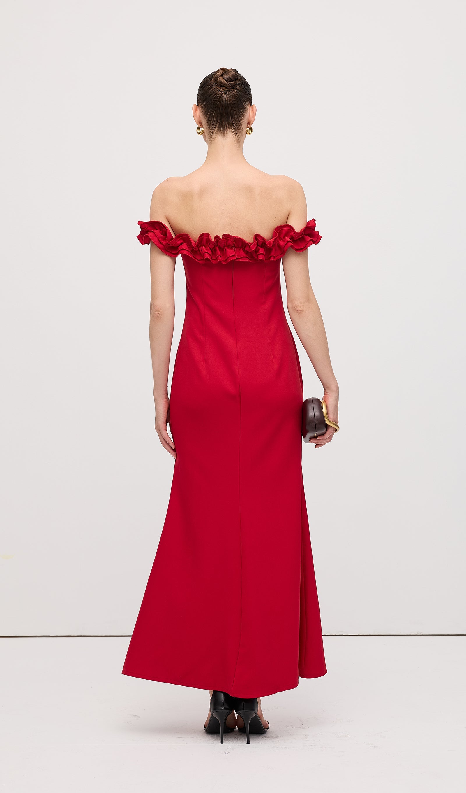 Ruffle Off Shoulder Maxi Dress Red