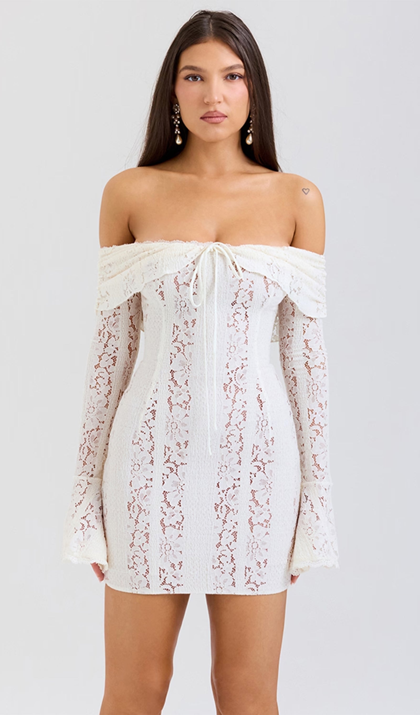 Vintage Floral Lace Off Shoulder Mini Dress