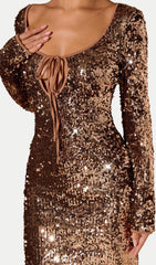 Sequined Tie-Up Fitted Midi Dress