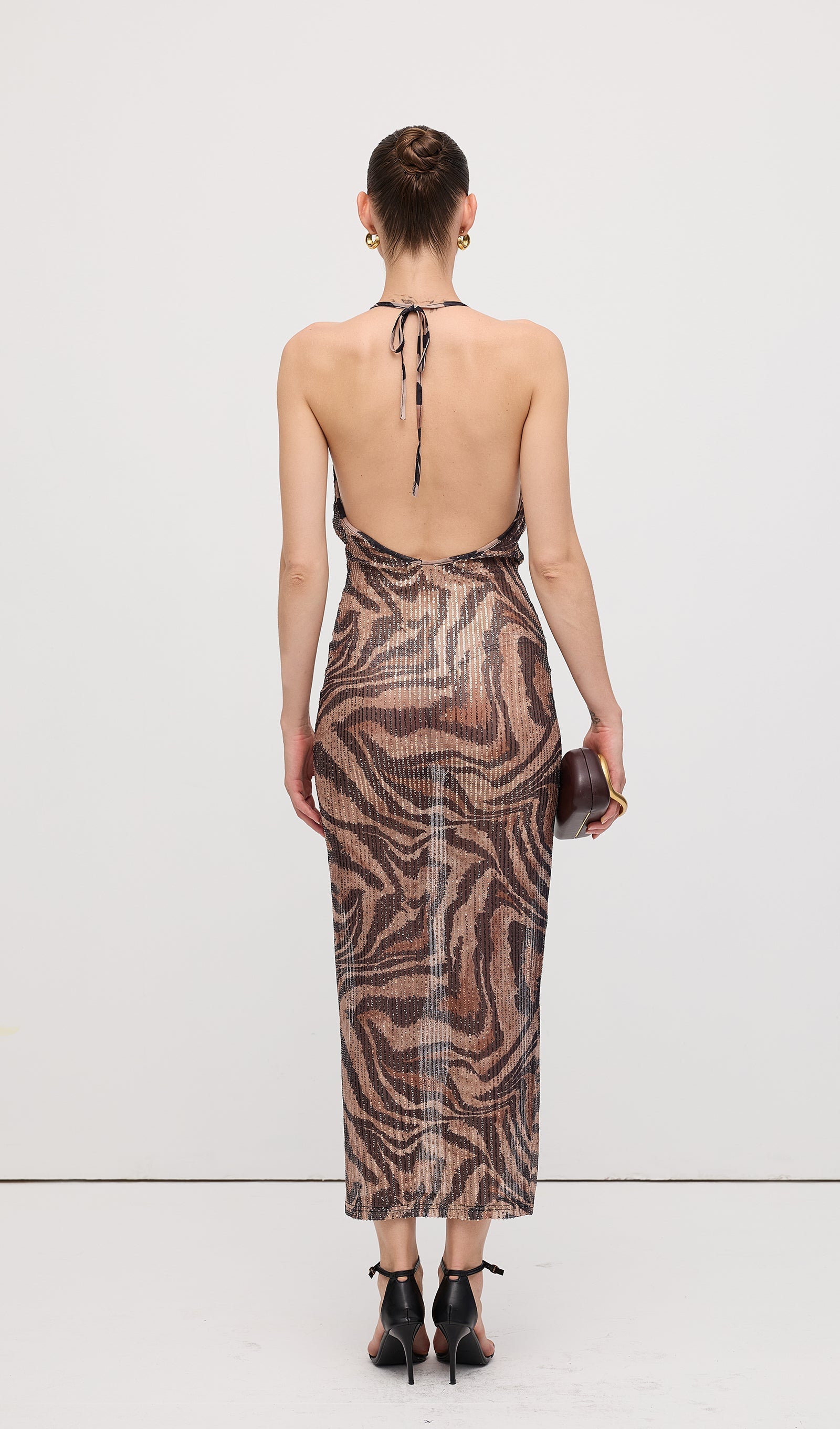 Halter Rhinestone Maxi Dress