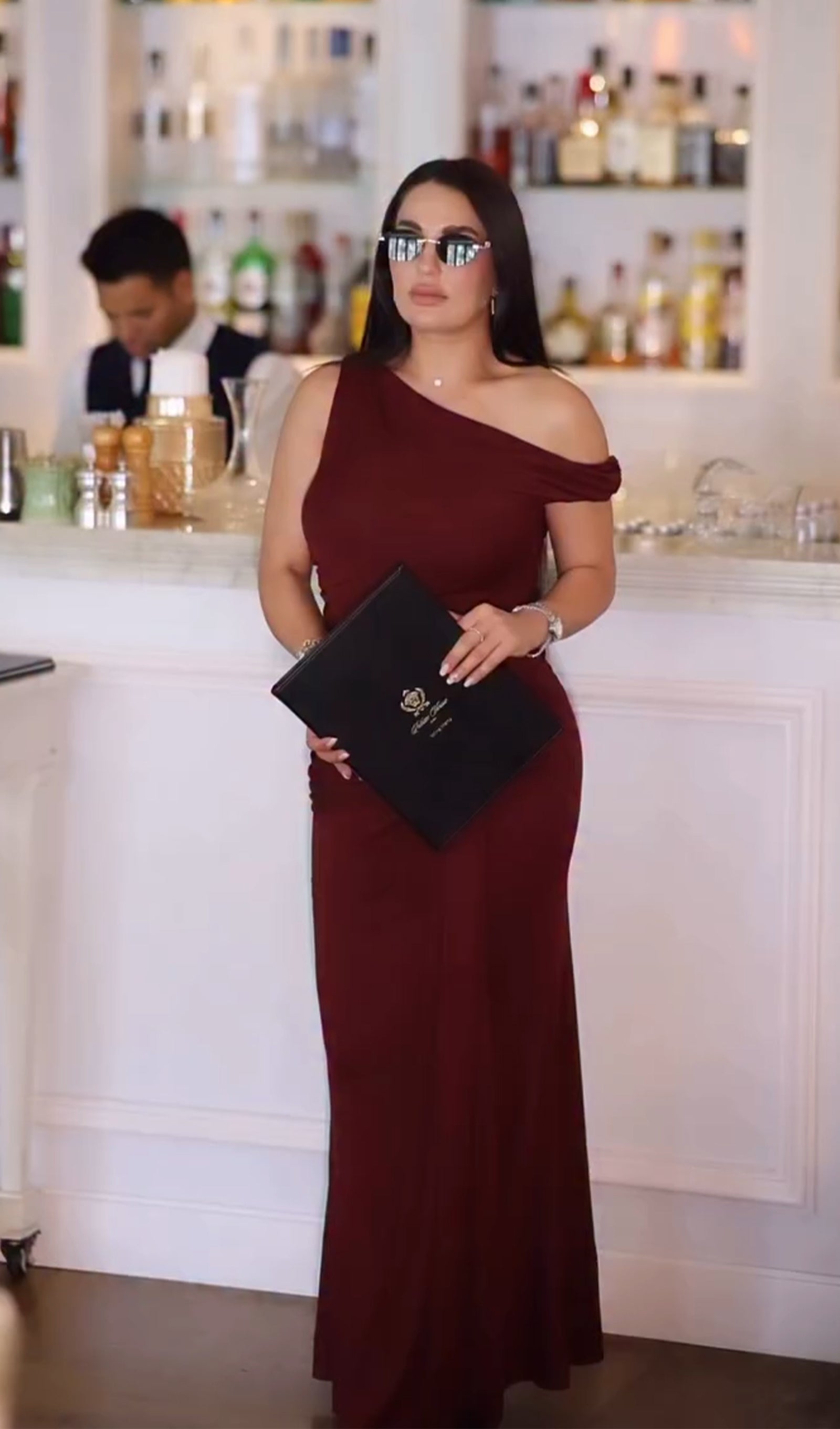 Solid Slinky Fishtail Maxi Dress In Mahogany