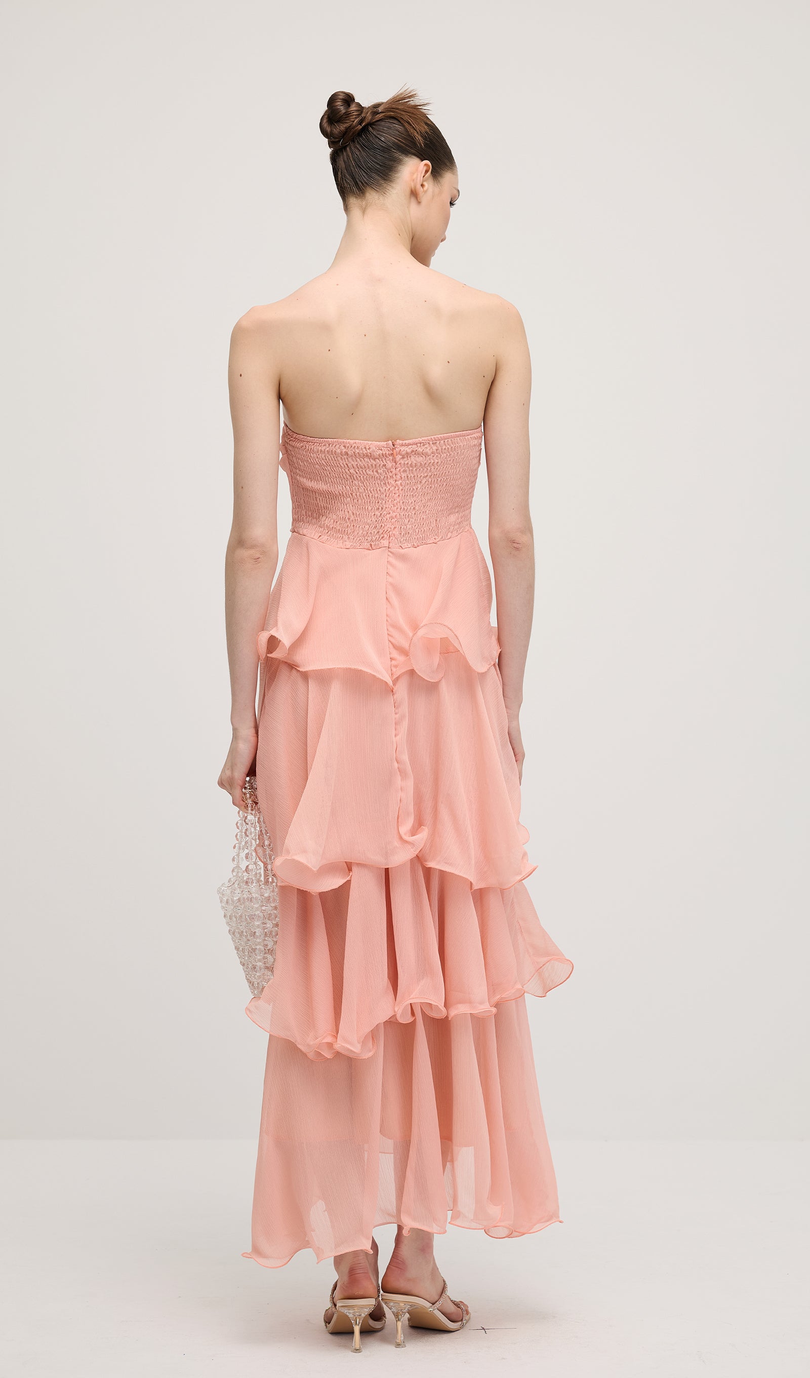 Strapless Layered Midi Dress In Pink
