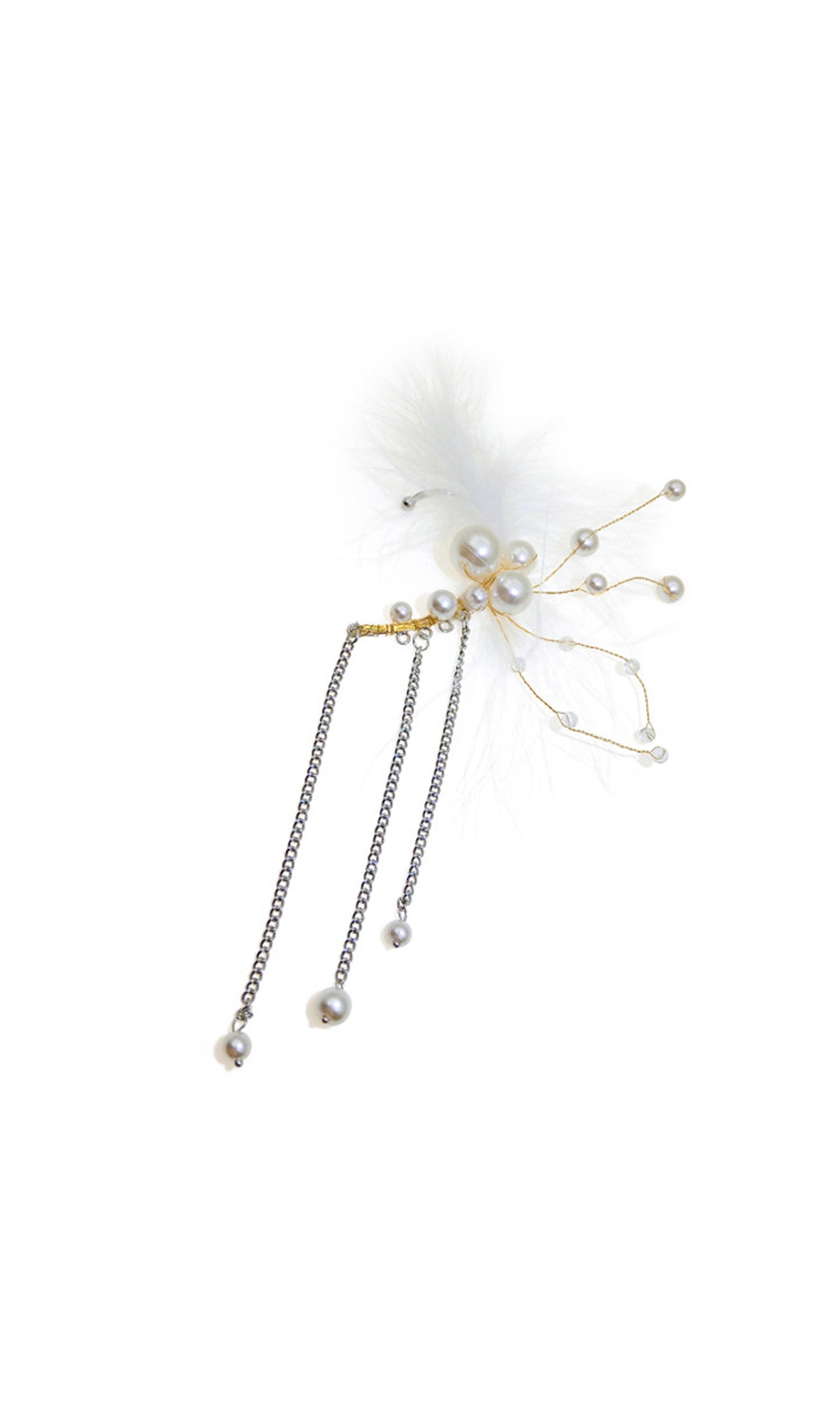 Feather Pearl Climber Tassel Cuff Single Earrings