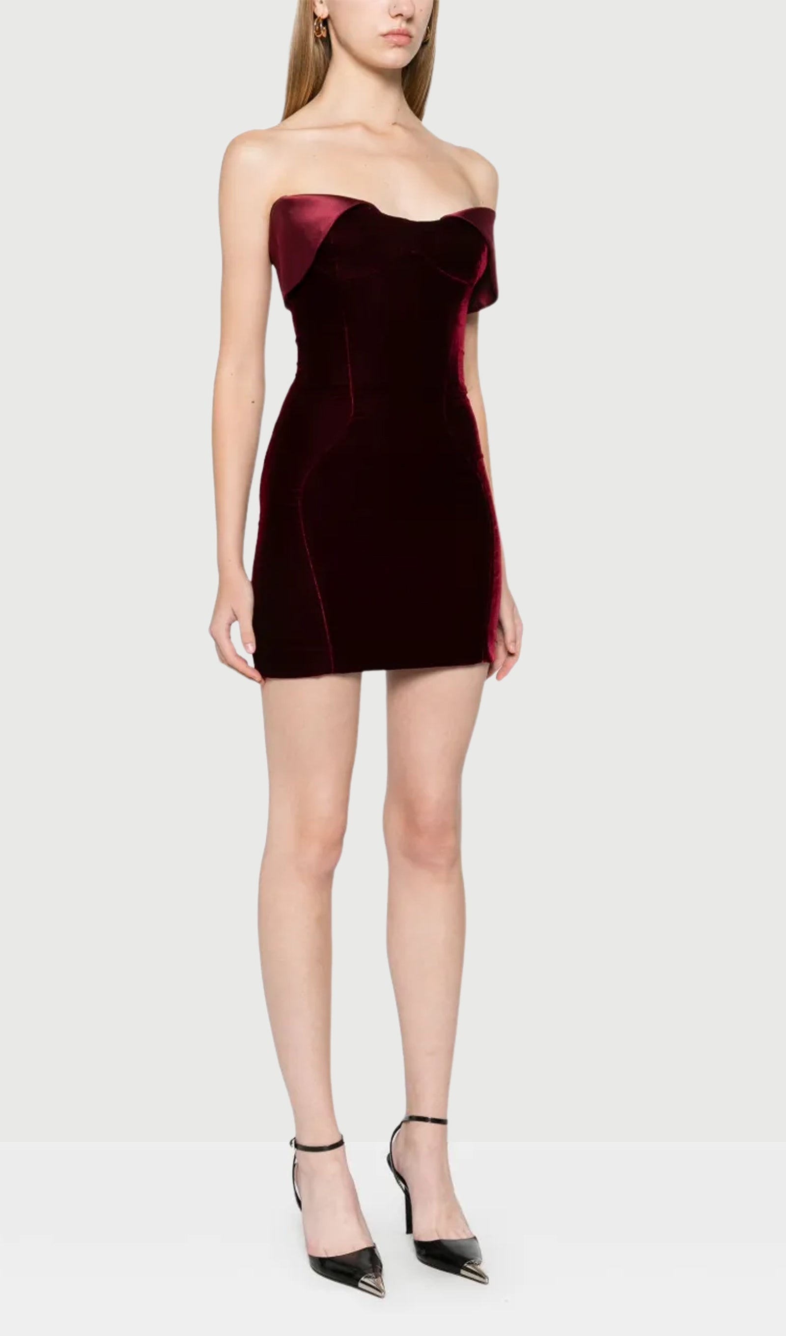 Strapless Velvet & Satin Mini Dress